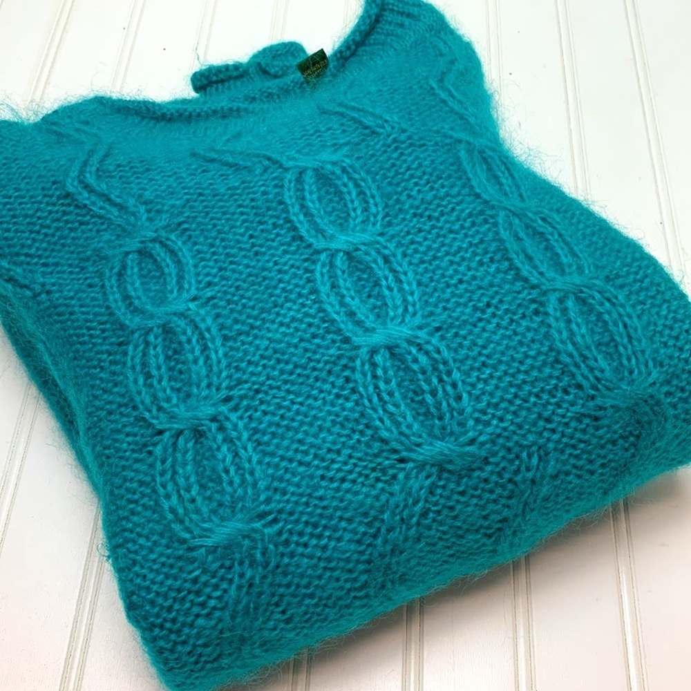Teal green Vintage chunky cable knit sweater M